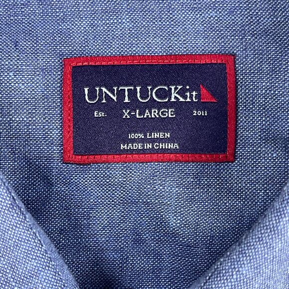 Untuckit Shirt Men's XL Heather Blue 100% Linen Collared Long Sleeve Button-Up - Picture 5 of 10